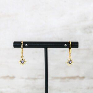 North Star Charm Huggie Hoop Earrings in Light Purple and Gold